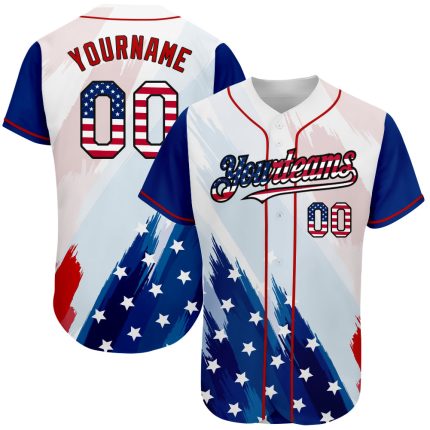 White USA Flag Royal Red-Black 3D American Flag Fashion Authentic Custom Jersey