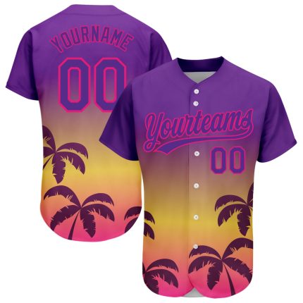 Purple Hot Pink 3D Pattern Design Hawaii Palm Trees Authentic Custom Jersey