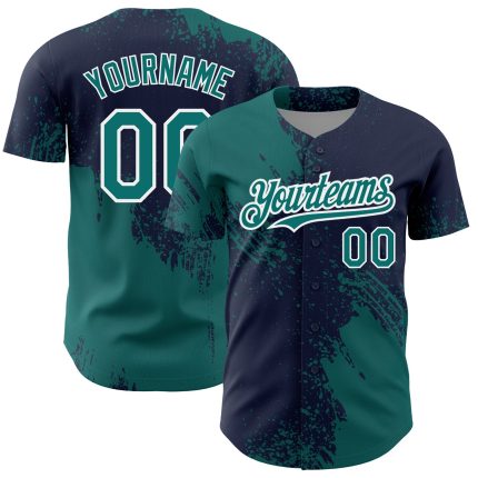 Teal Navy-White 3D Pattern Design Abstract Brush Stroke Authentic Custom Jersey