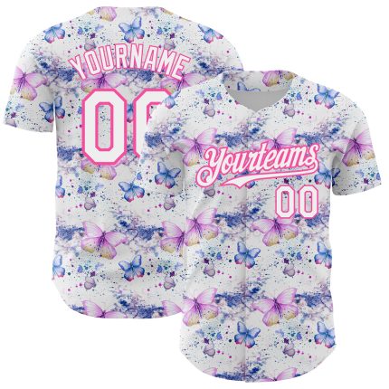 White Pink 3D Pattern Design Animal Butterfly Authentic Custom Jersey
