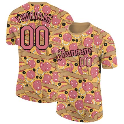 Old Gold Medium Pink-Black 3D Pattern Design Food Pizza Performance Custom T-Shirt