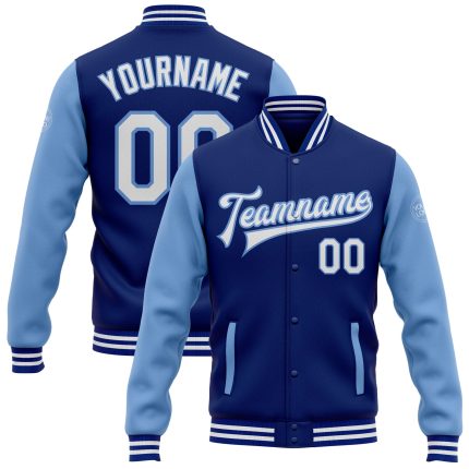 Royal White-Light Blue Bomber Full-Snap Varsity Letterman Two Tone Custom Jacket