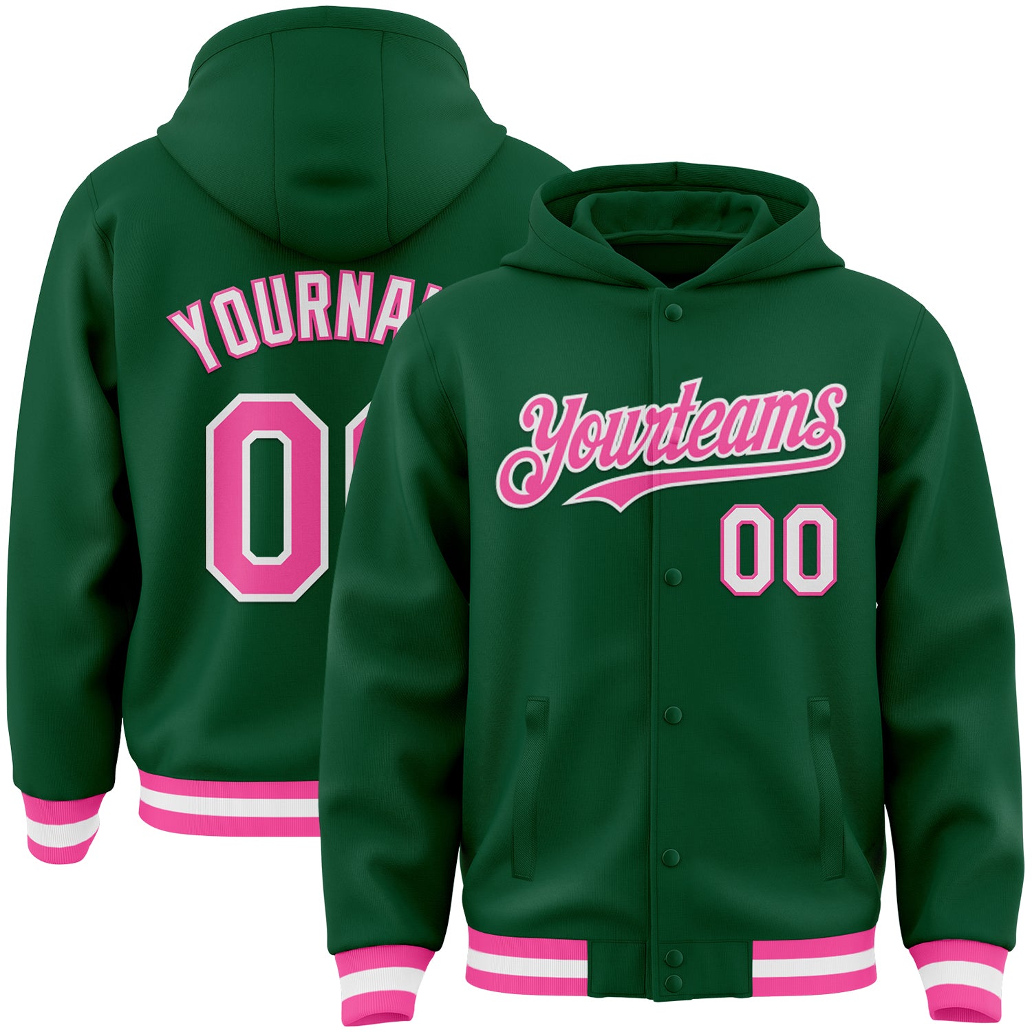 Jacket3650_1500x.jpg Kelly Green Pink-White Bomber Full-Snap Varsity Letterman Custom Jacket - Image 1
