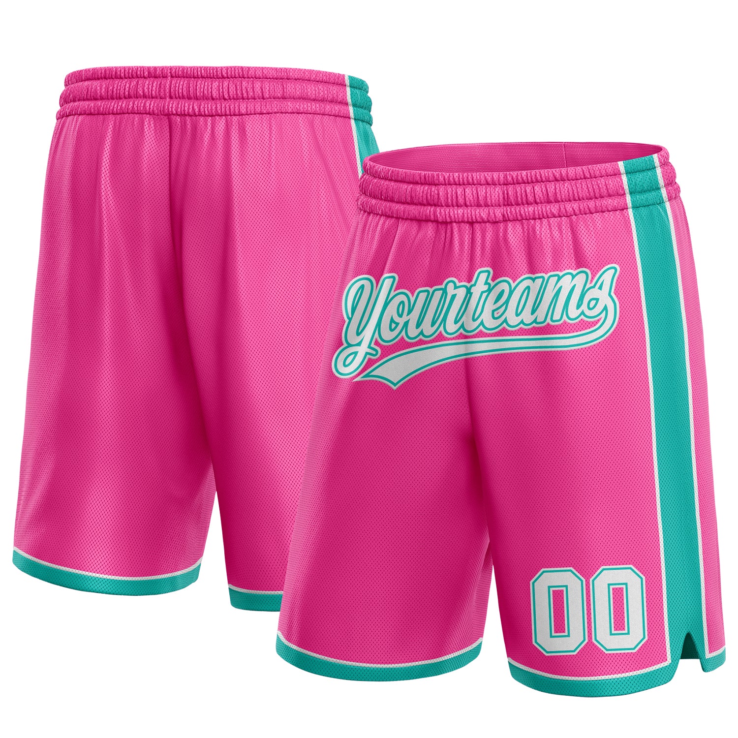 Pink0259_1500x.jpg Pink White-Aqua Authentic Custom Shorts - Image 1