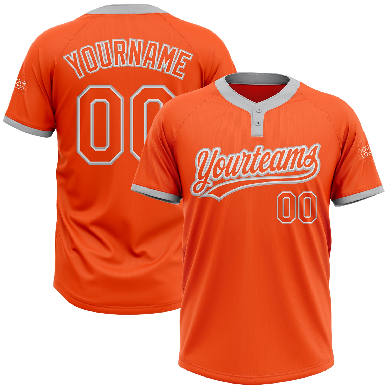 Softball0107_1500x.jpg Orange Orange-Gray Two-Button Unisex Custom Jersey - Image 1