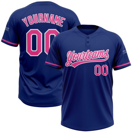 Royal Pink-White Two-Button Unisex Custom Jersey