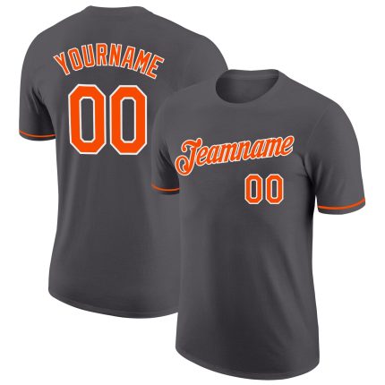 Steel Gray Orange-White Performance Custom T-Shirt