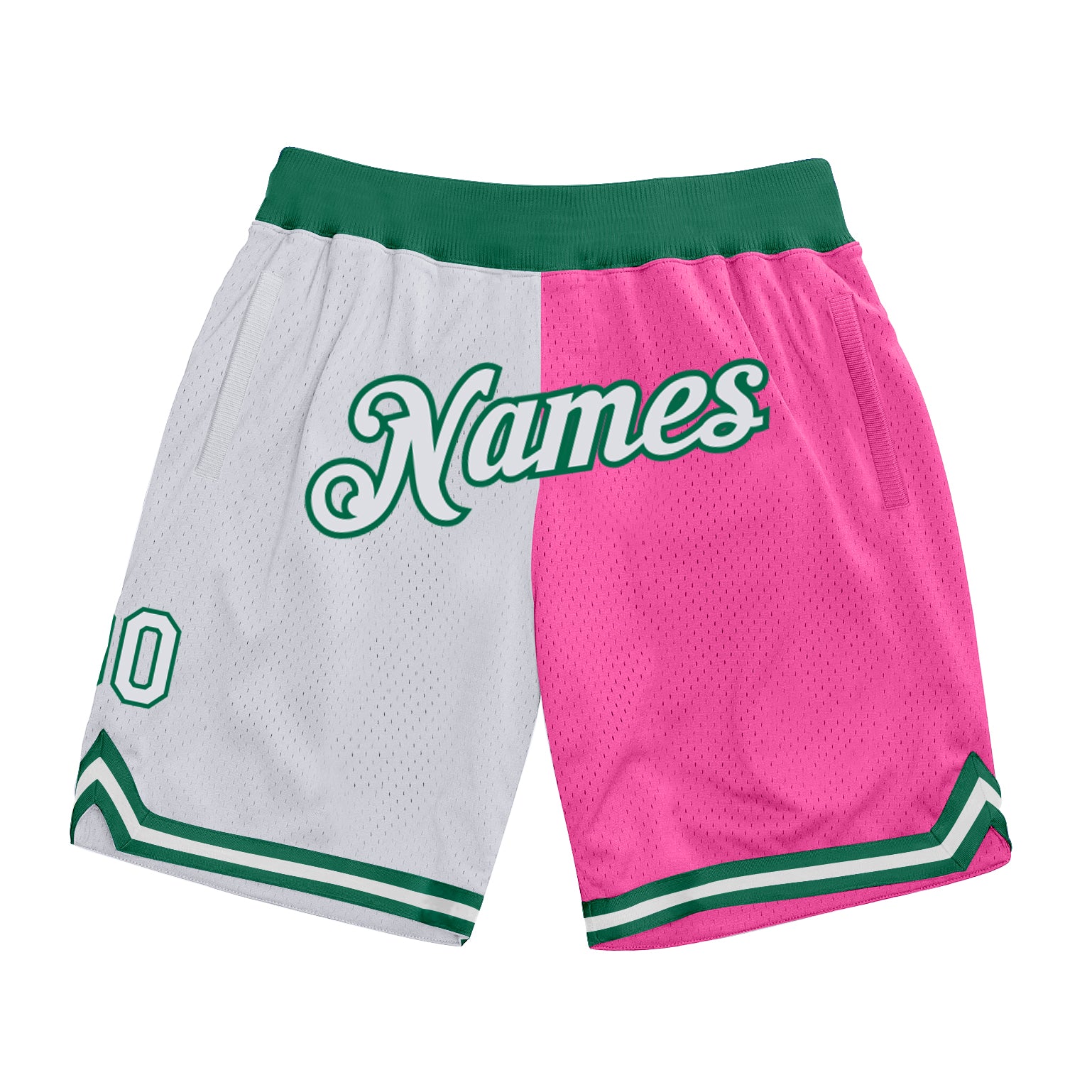 split_0473_1500x.jpg Pink White-Kelly Green Authentic Throwback Split Fashion Custom Shorts - Image 1